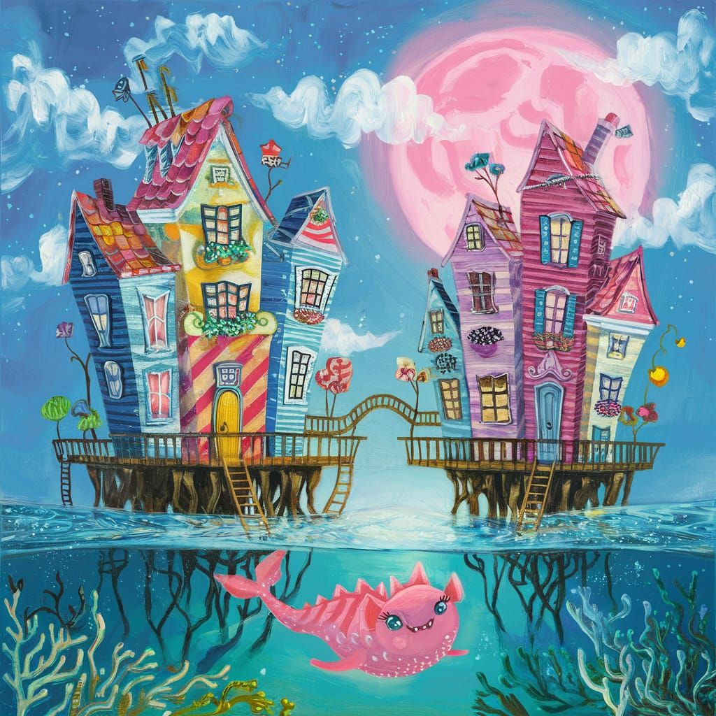 Whimsical Crooked Town: An Encaustic Dreamscape