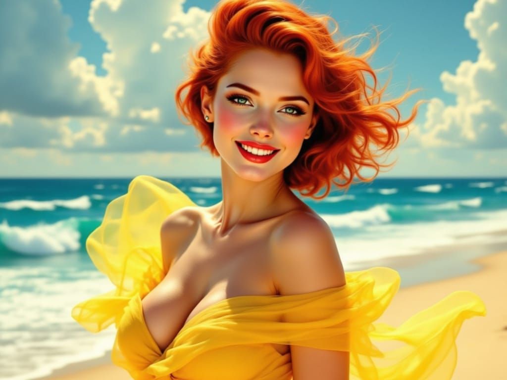 Vargas-Inspired Pin-Up Girl in a Yellow Sundress