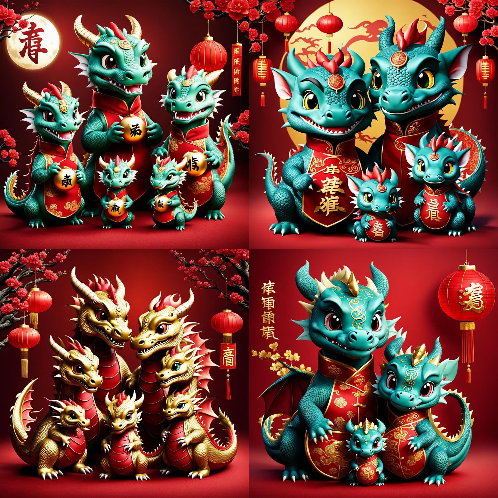 Baby Dragon Family Celebrates Chinese New Year