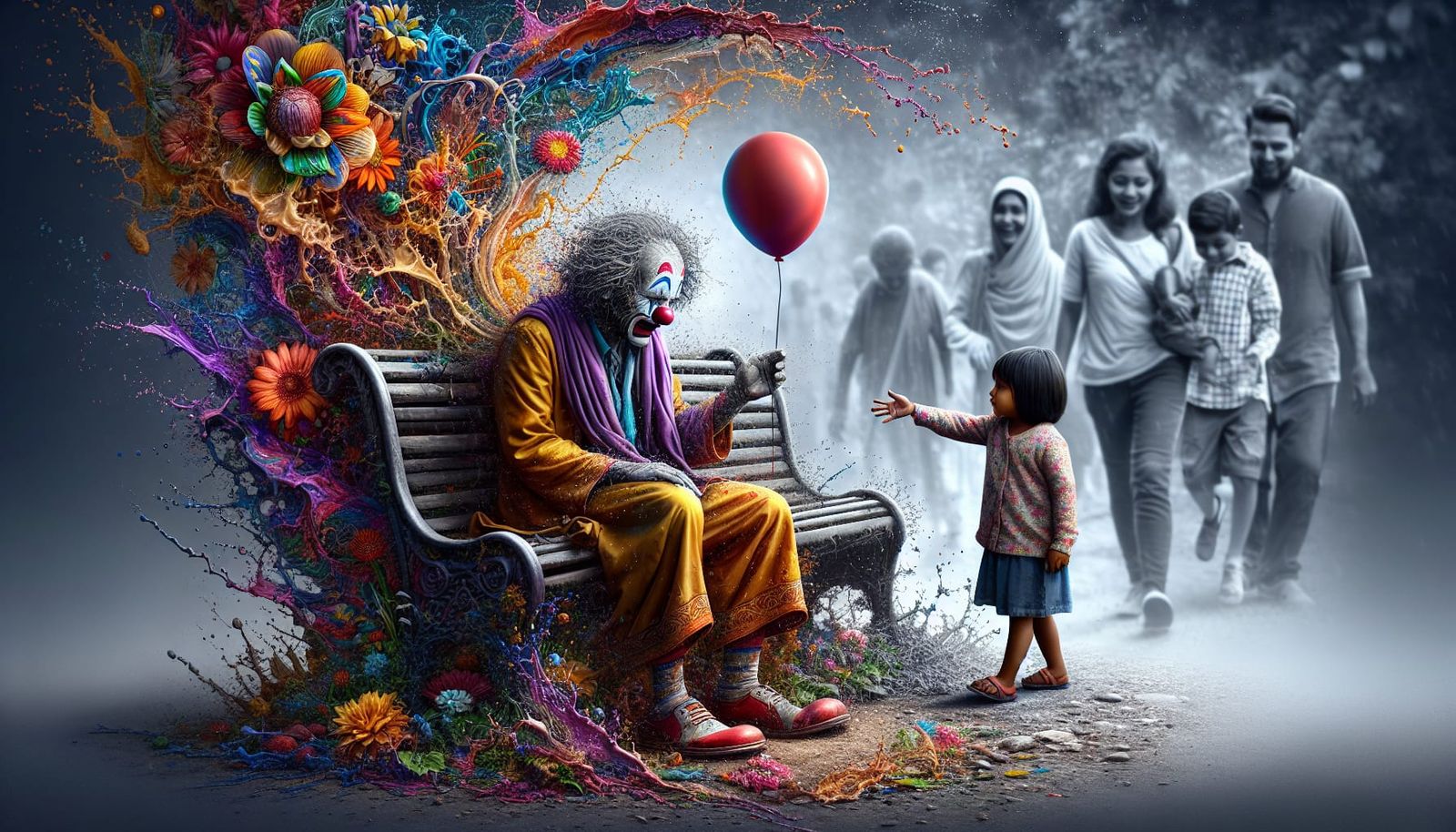 Clown's Joy: A Hyperrealistic Splash Art Piece