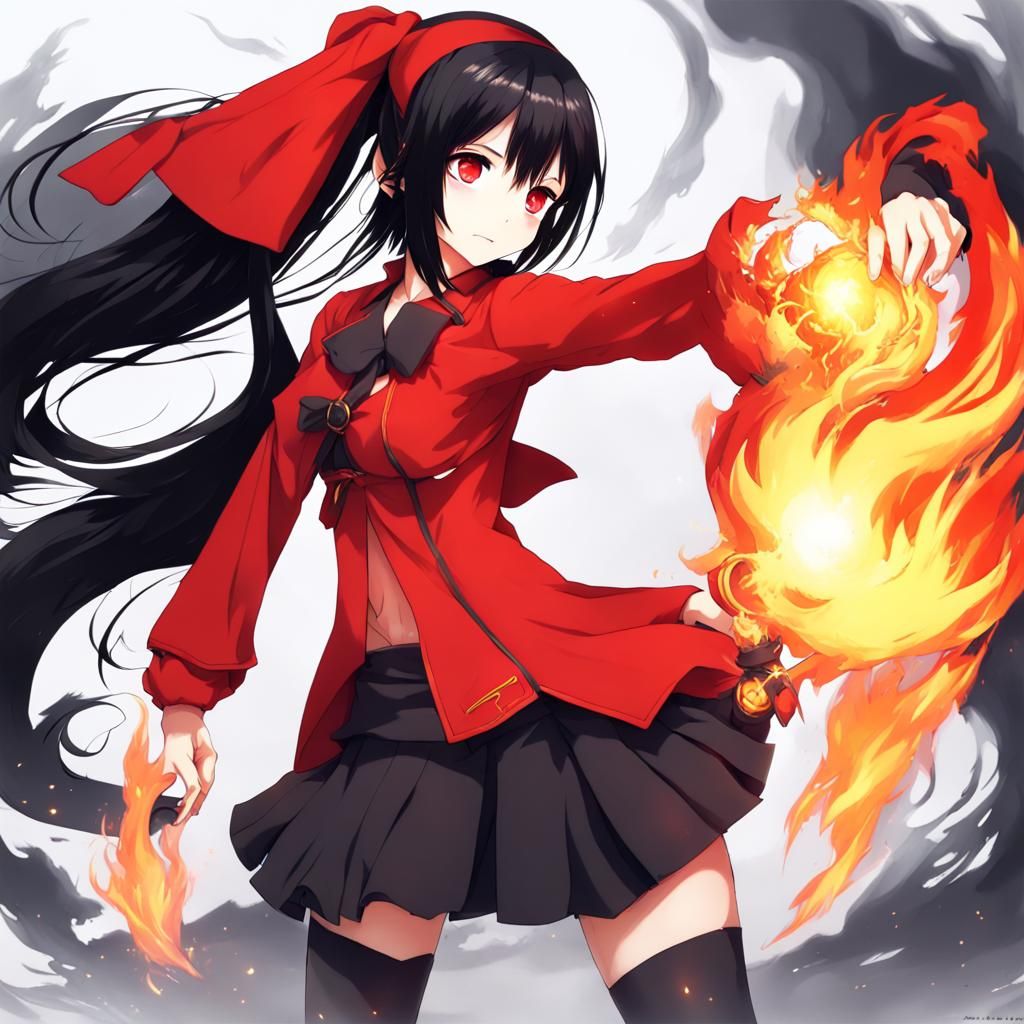 Anime Girl with Fire Powers in Manga Style