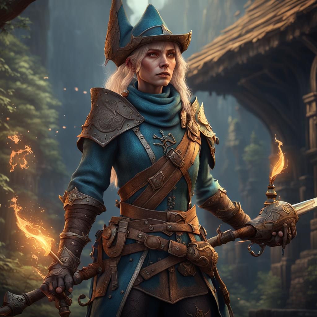 Medieval Elf Technomancer Musketeer in Detailed Fantasy Art