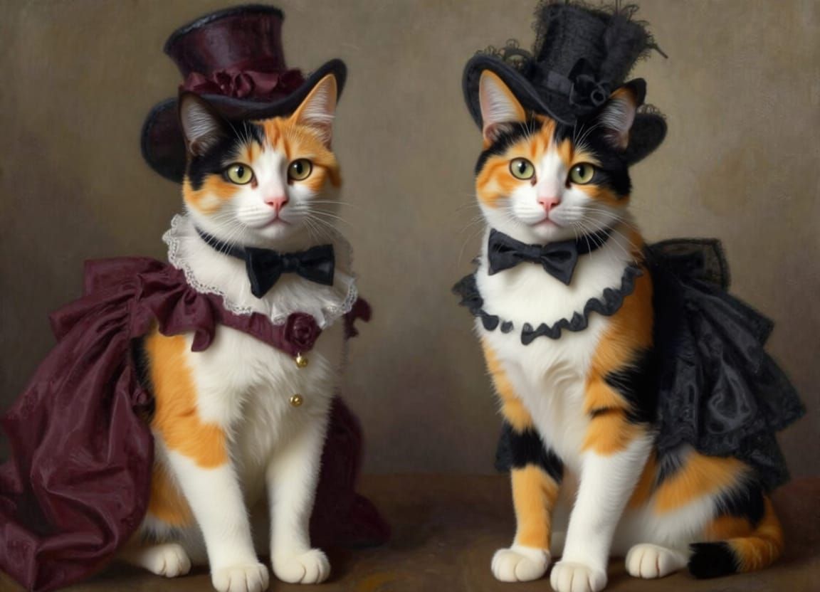 Victorian Cats in Elegant Dresses and Hats