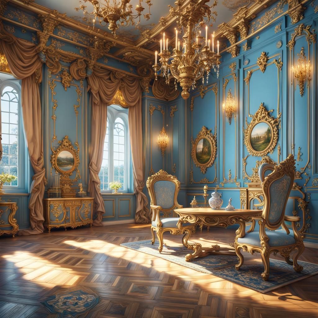 Opulent Castle Interior in Rococo Baroque Style