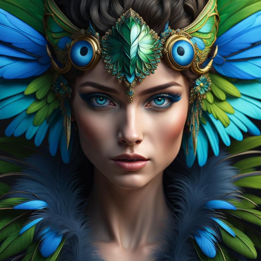 Blue-Green Eyed Creature in Hyperrealistic Portrait