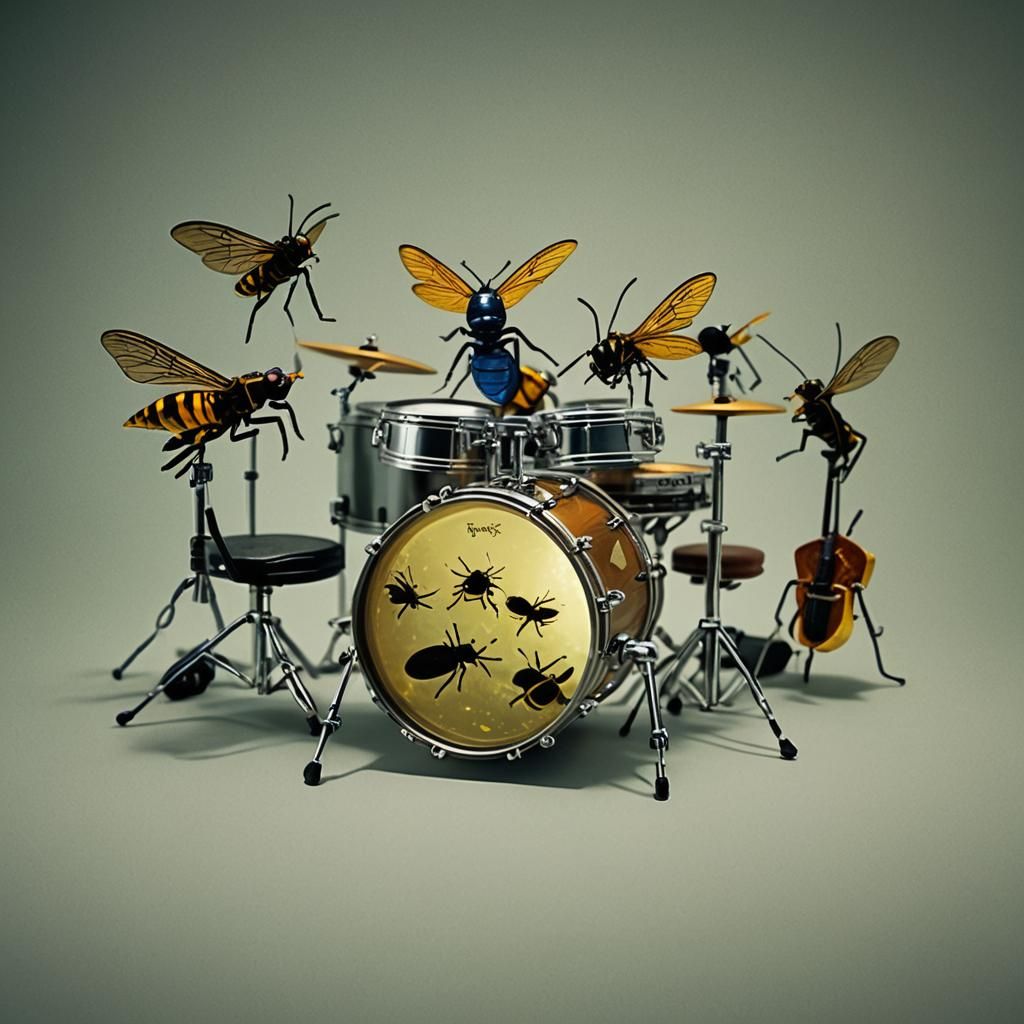 Insects Rock Out in a Cinematic Drum Set Scene