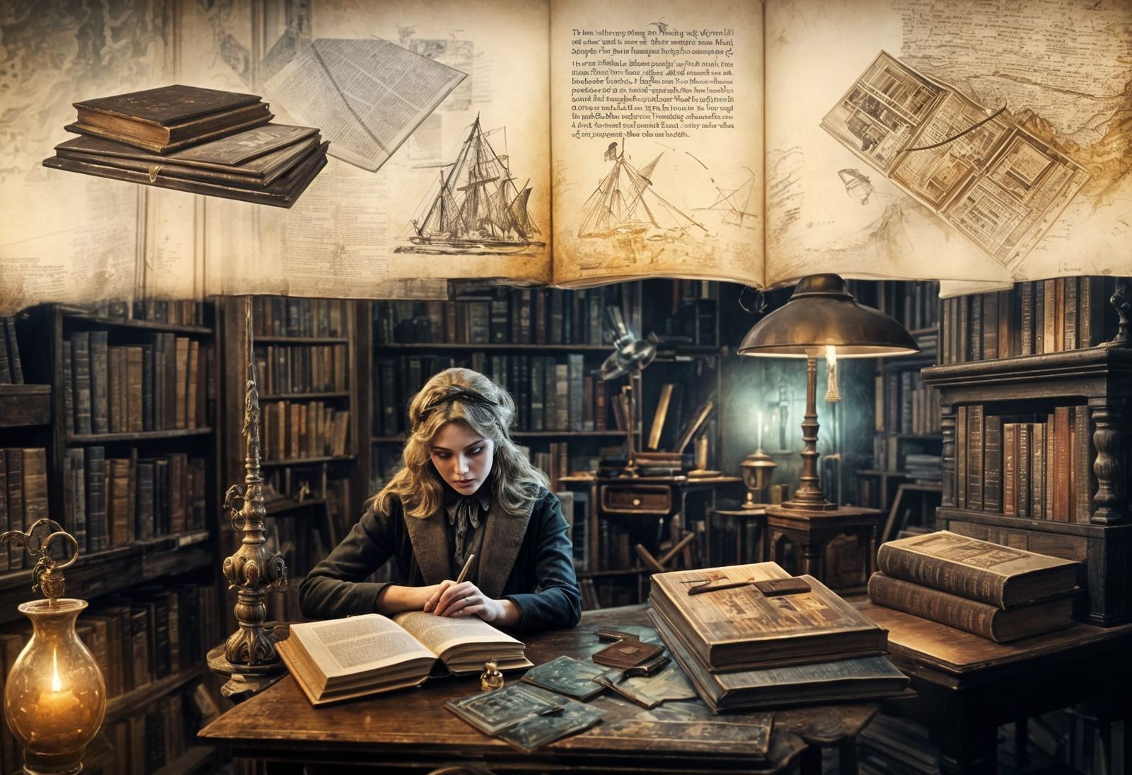 Retro Library Scene in Heidelberg School Style