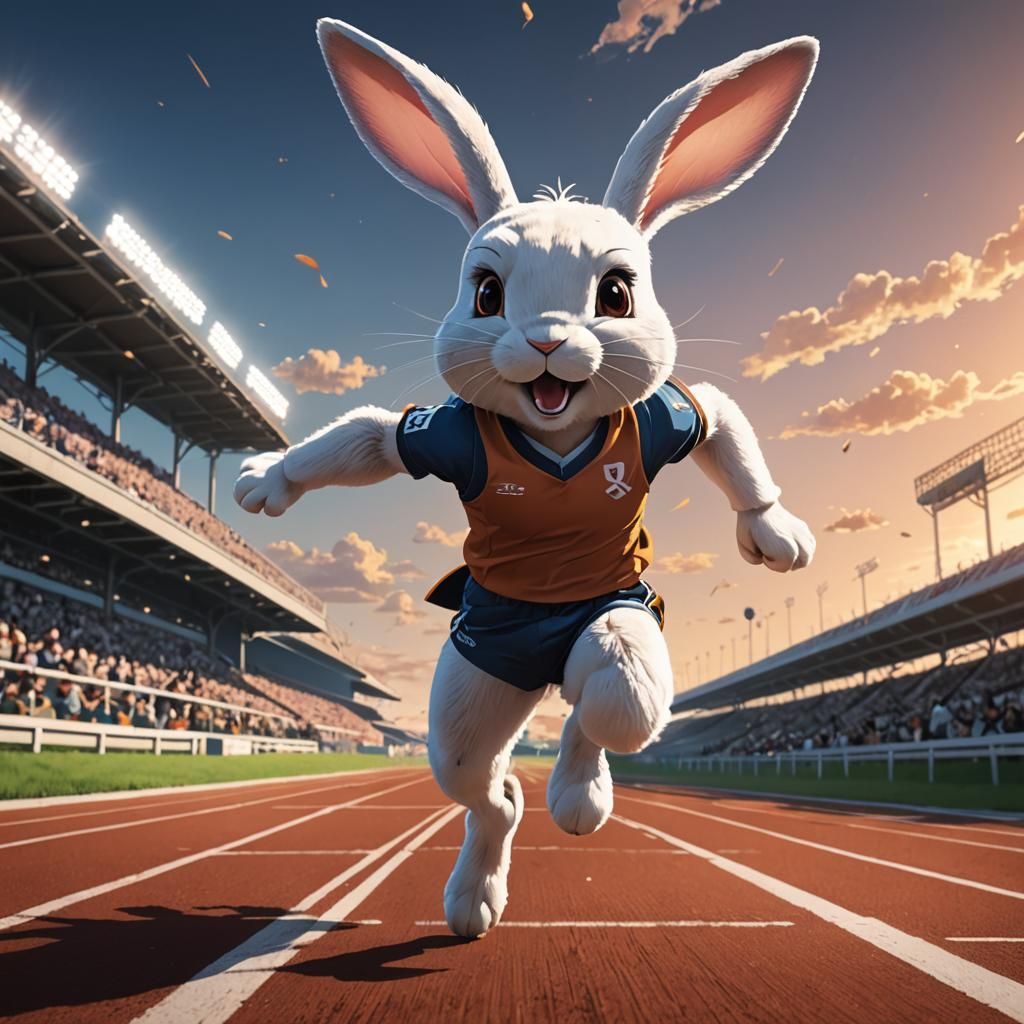 Rabbit Wins Track Race in Anime Style
