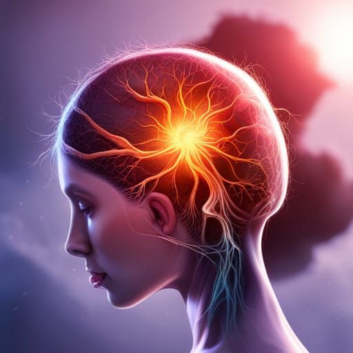 Detailed Neurons in Brain as Fantasy Concept Art