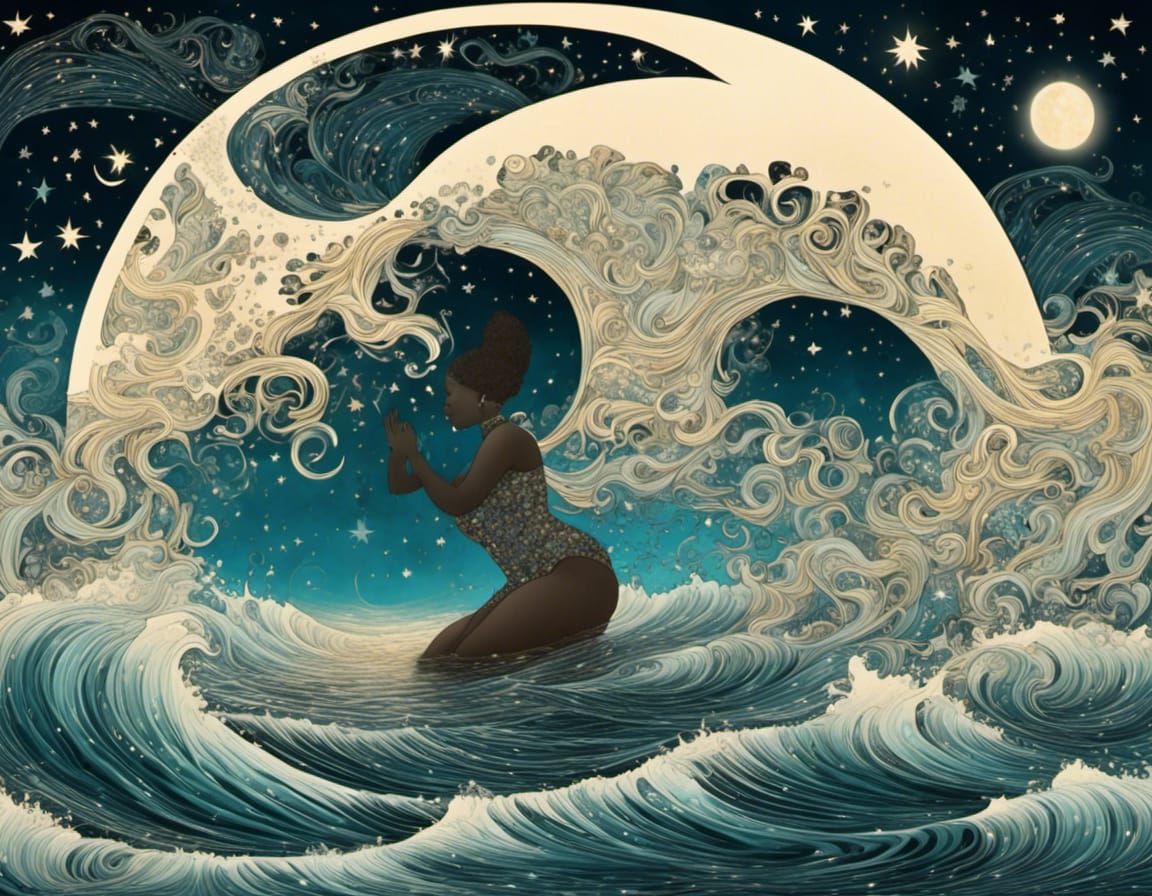 Night Swim: Dreamlike Ocean Scene with Stars