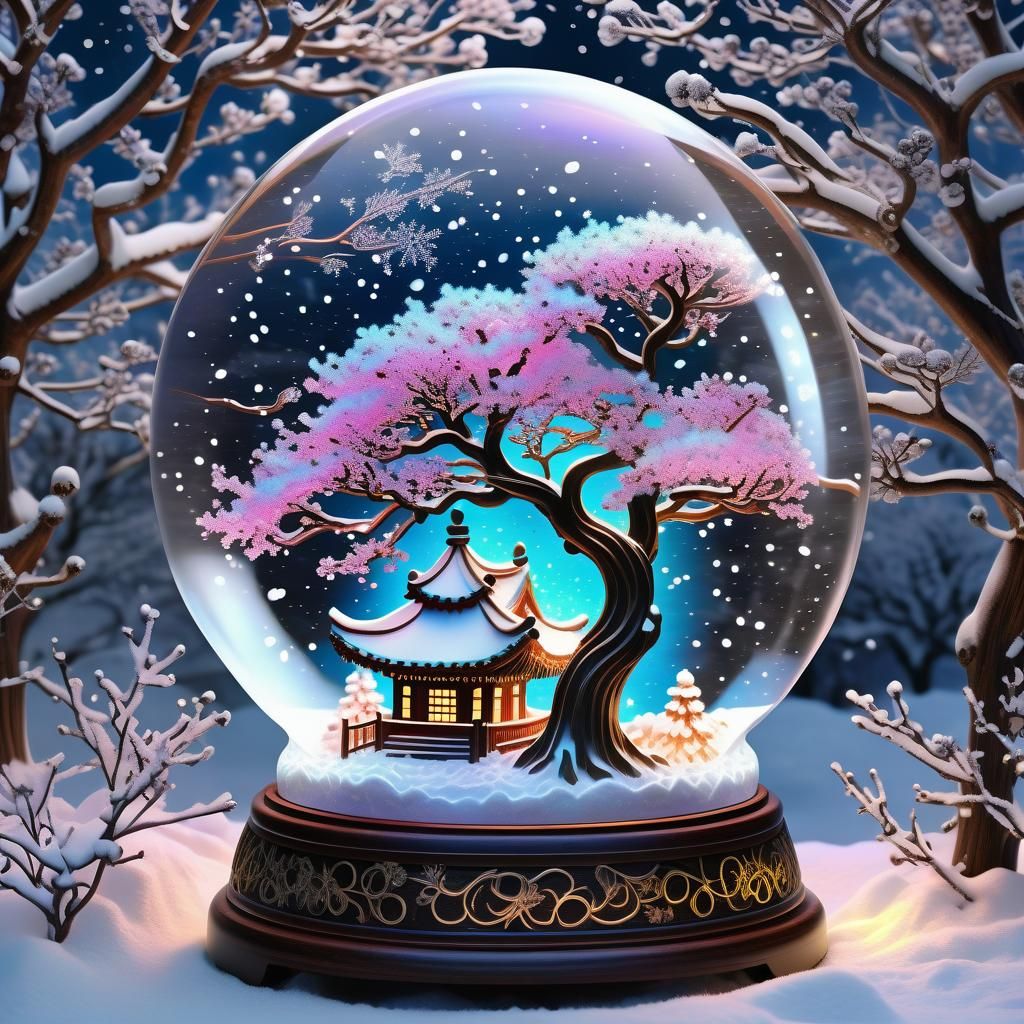 Electroluminescent Sakura Snow Globe Digital Art