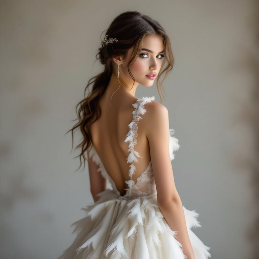 Teen in Backless Dress, Photorealistic Style