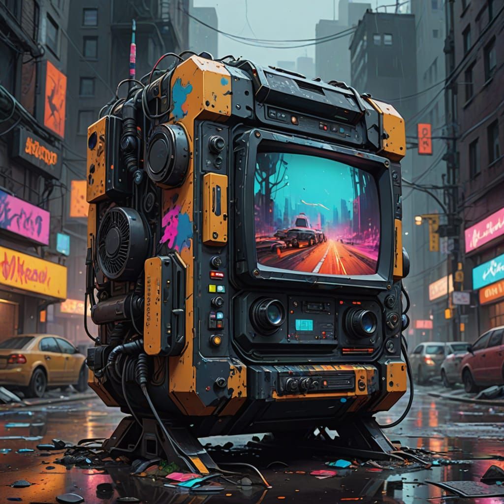 Vibrant Futuristic Computer in Splash Art Style