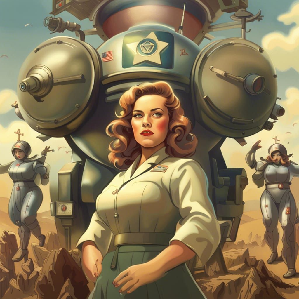 Robots Supervised by ATS Women: Detailed Matte Painting