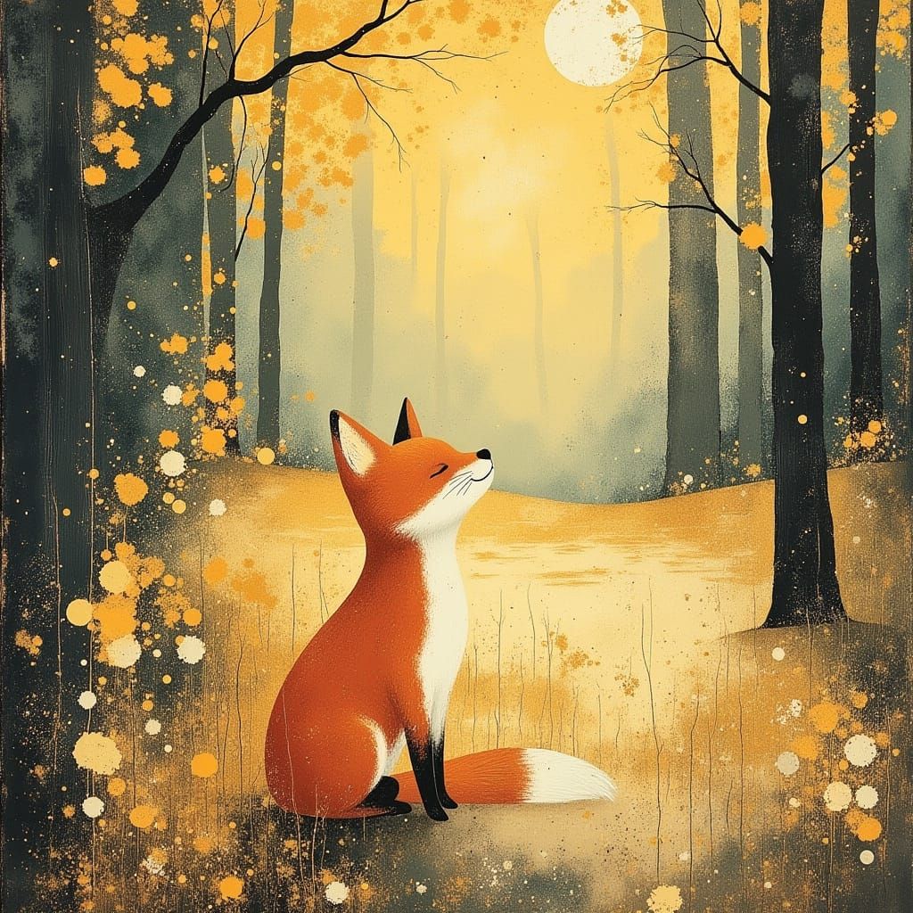 Alert Vixen Watching Cubs Play in Forest Clearing