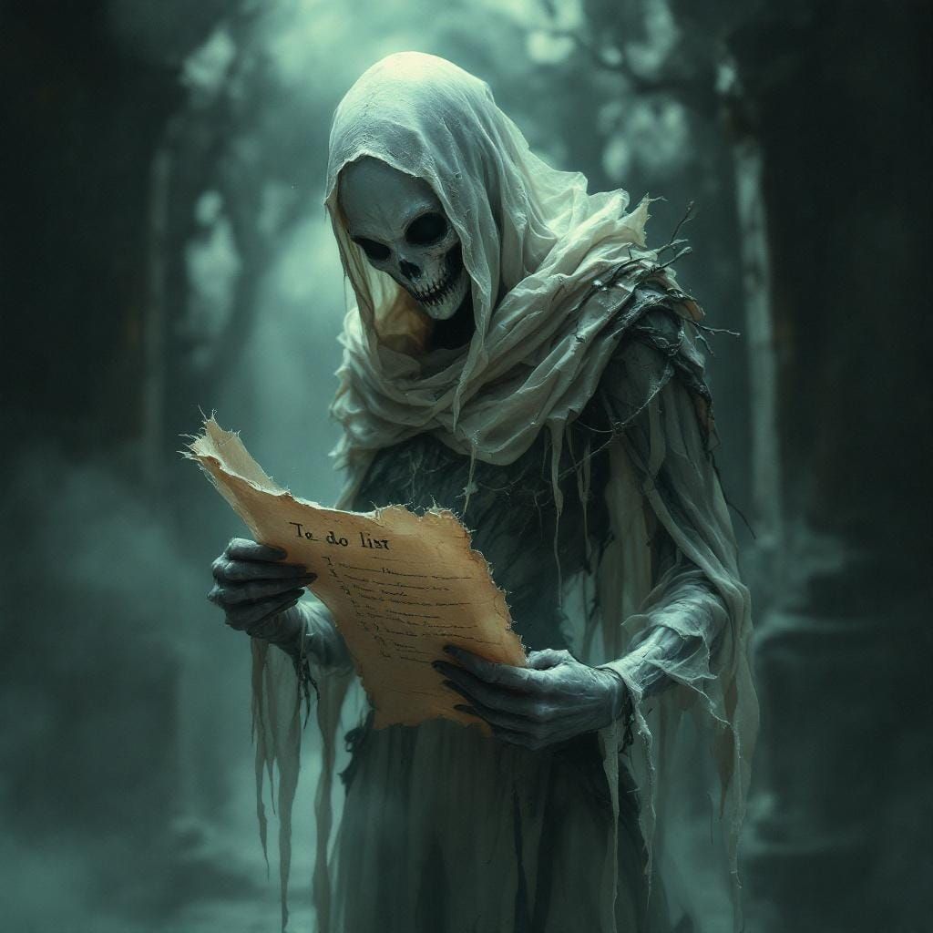 Ethereal Ghost with To-Do List in Dark Fantasy Style
