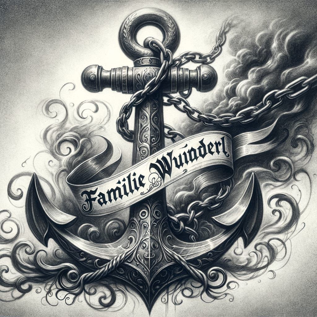 Vintage Anchor Drawing with Family Banner