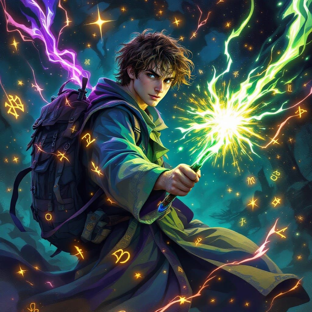 Stylish Young Wizard Unleashes Arcane Power