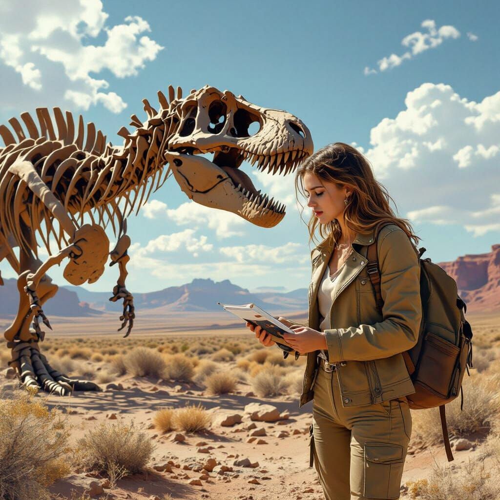 Paleontologist Examining Dinosaur Bones in Utah Desert