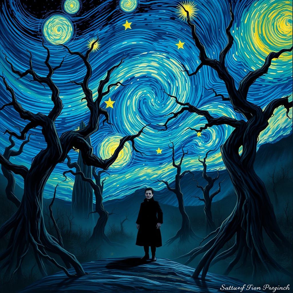 Ethereal Forest Figure Contemplates Existence Under Celestia...