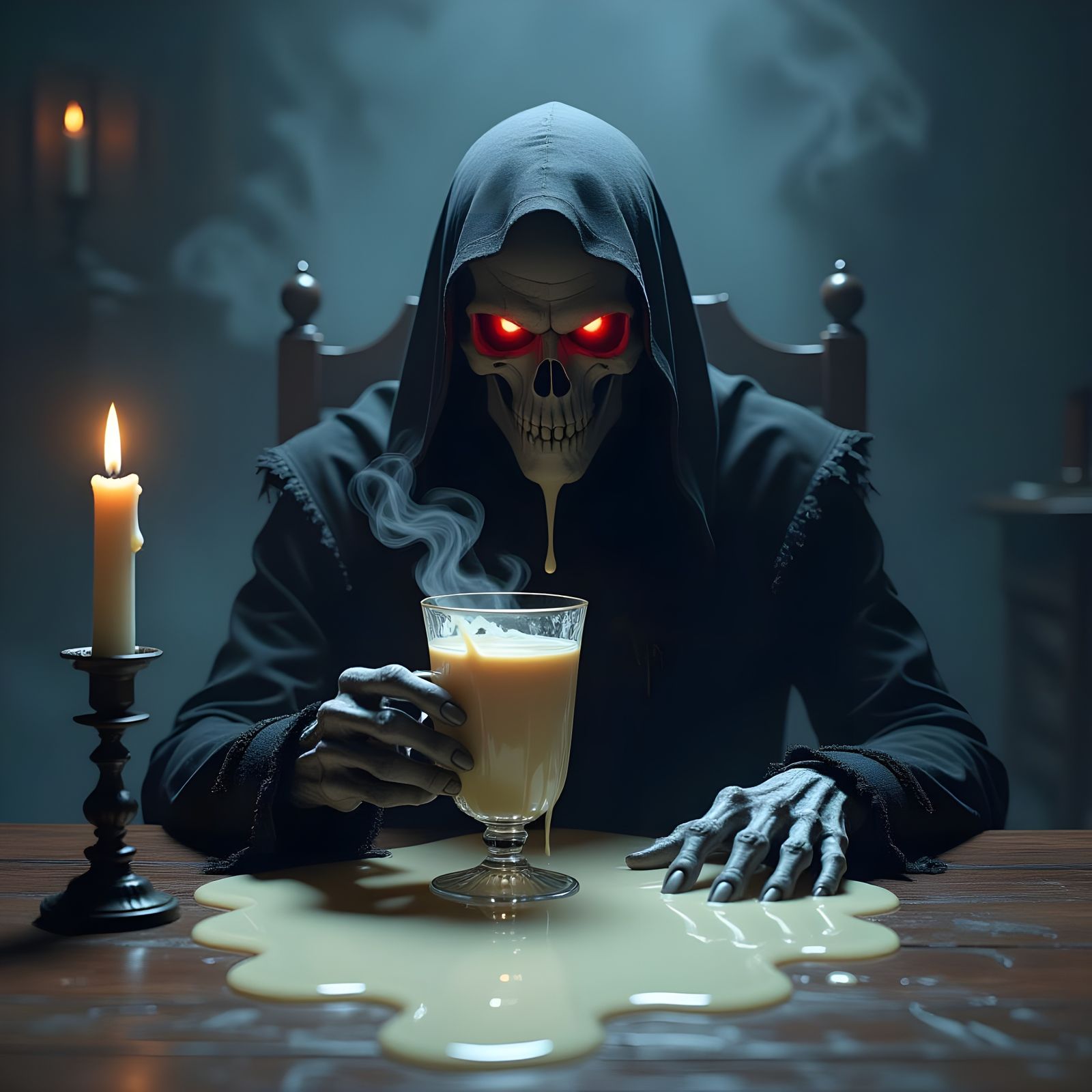 Undead Figure Spills Eggnog in Dark Fantasy Art