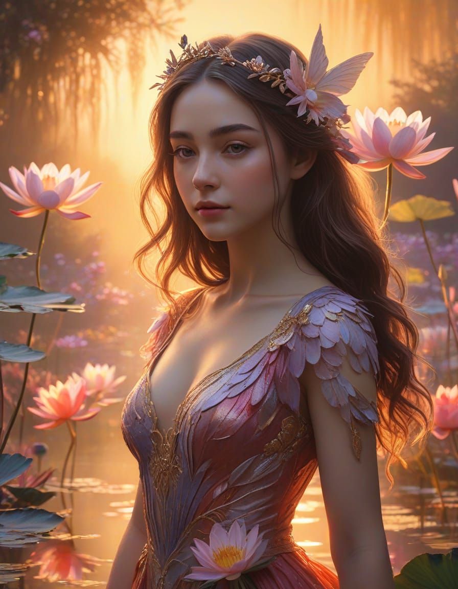 Serene Fairy Princess in Sunset Radiance