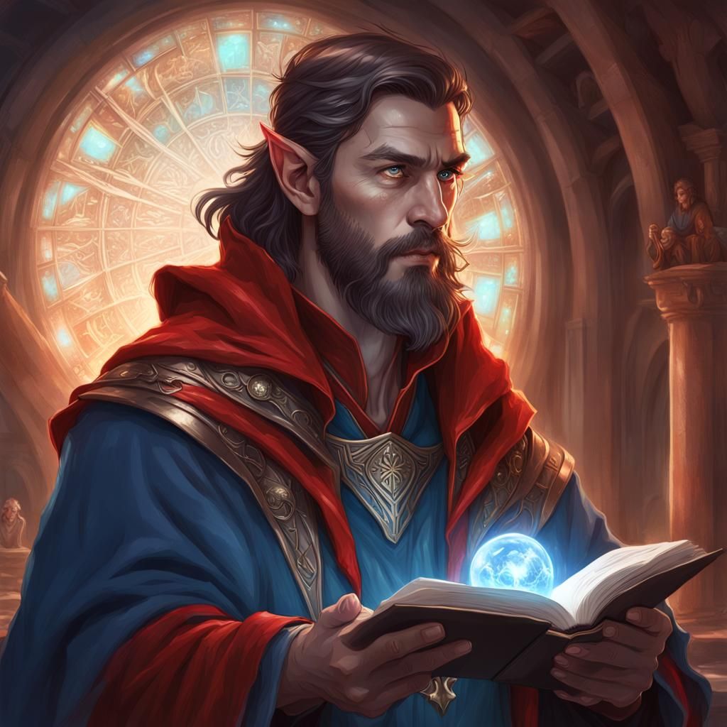 Wizard Reading the Future: Detailed Fantasy Portrait