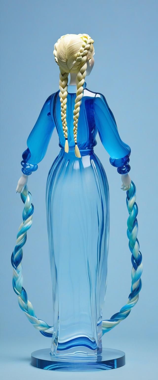 Glass Sculpture of a Blonde Girl with Braids