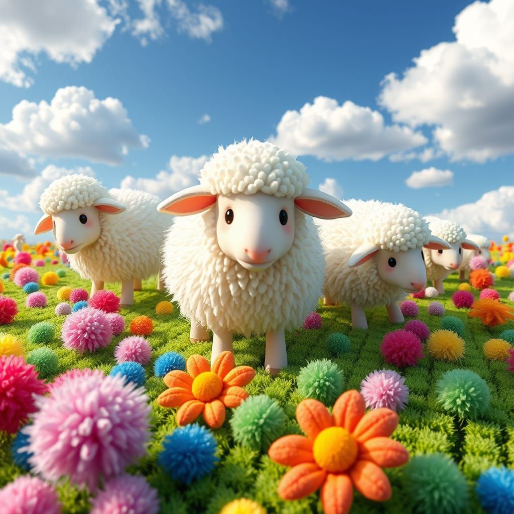 Pom-Pom Sheep in Candy Art Style