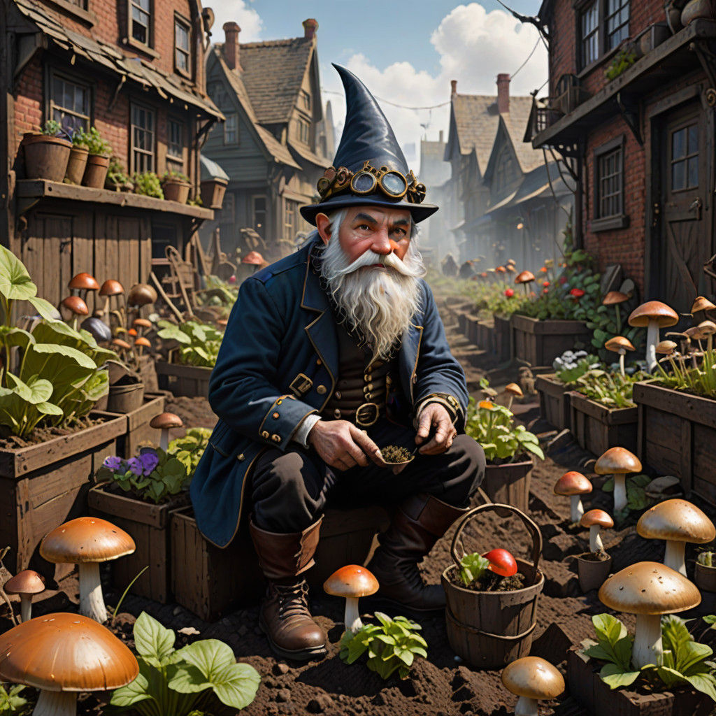 Steampunk Gnome in Victorian Slum Wonderland