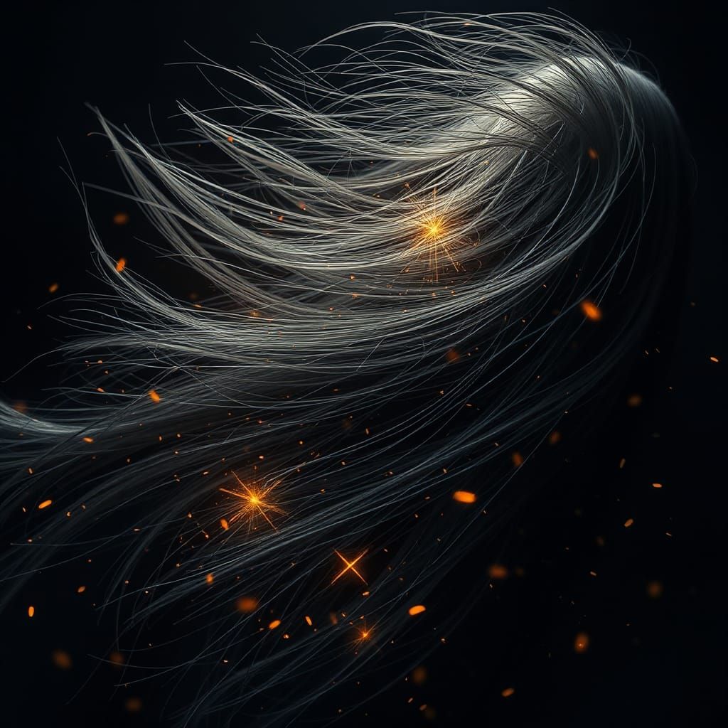 Infinite Hair Flowing with Light and Sparks