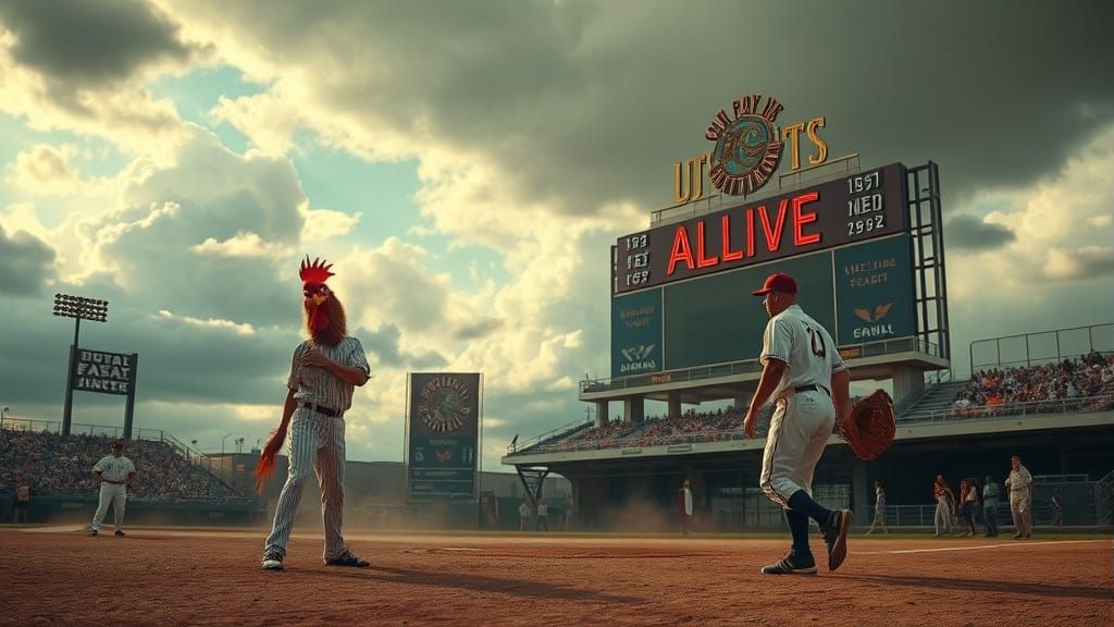 Surreal Baseball Scene with a Foghorn Leghorn