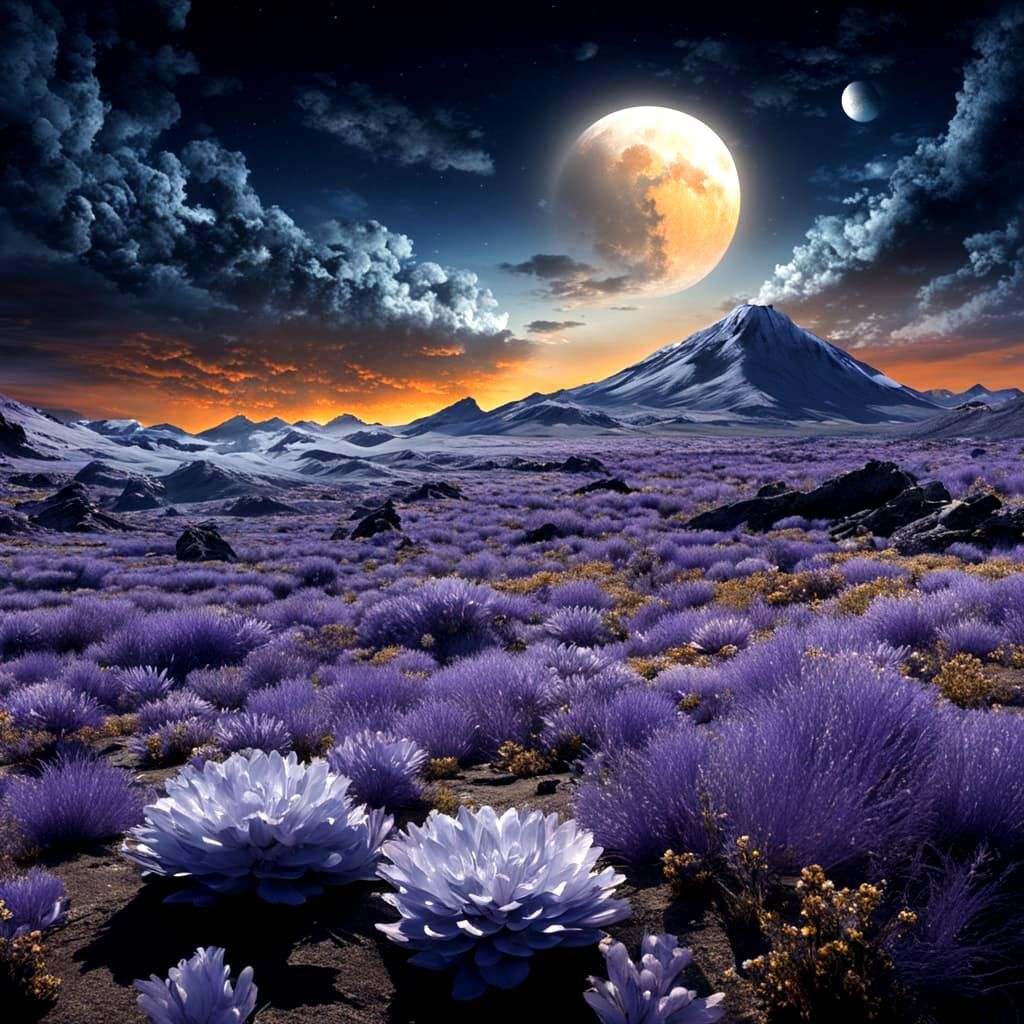 the moon surface glows luminous silver that feels alive blen...