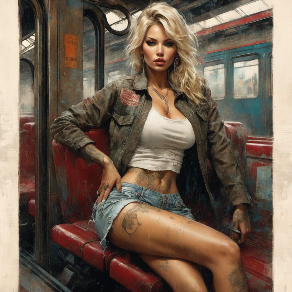 Cool Blonde Waits at Train Station in Grunge Style