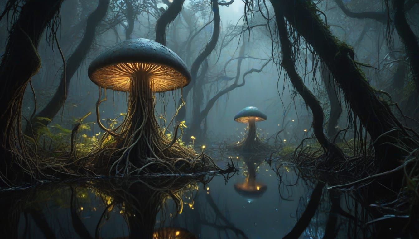glowing, mushroom-like trees.