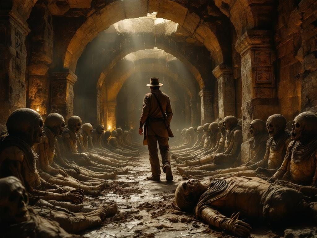 Indiana Jones and Mummies in Egyptian Tomb