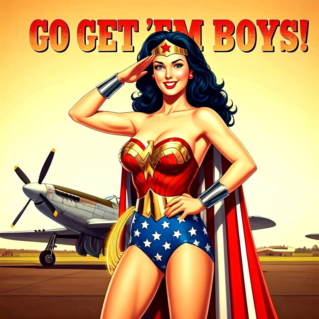 Wonder Woman WW2 Pin-Up Poster in 1940s Style