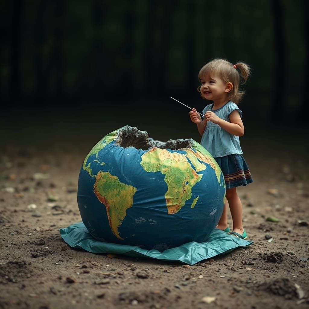 Deflated Earth with Laughing Girl and Needle