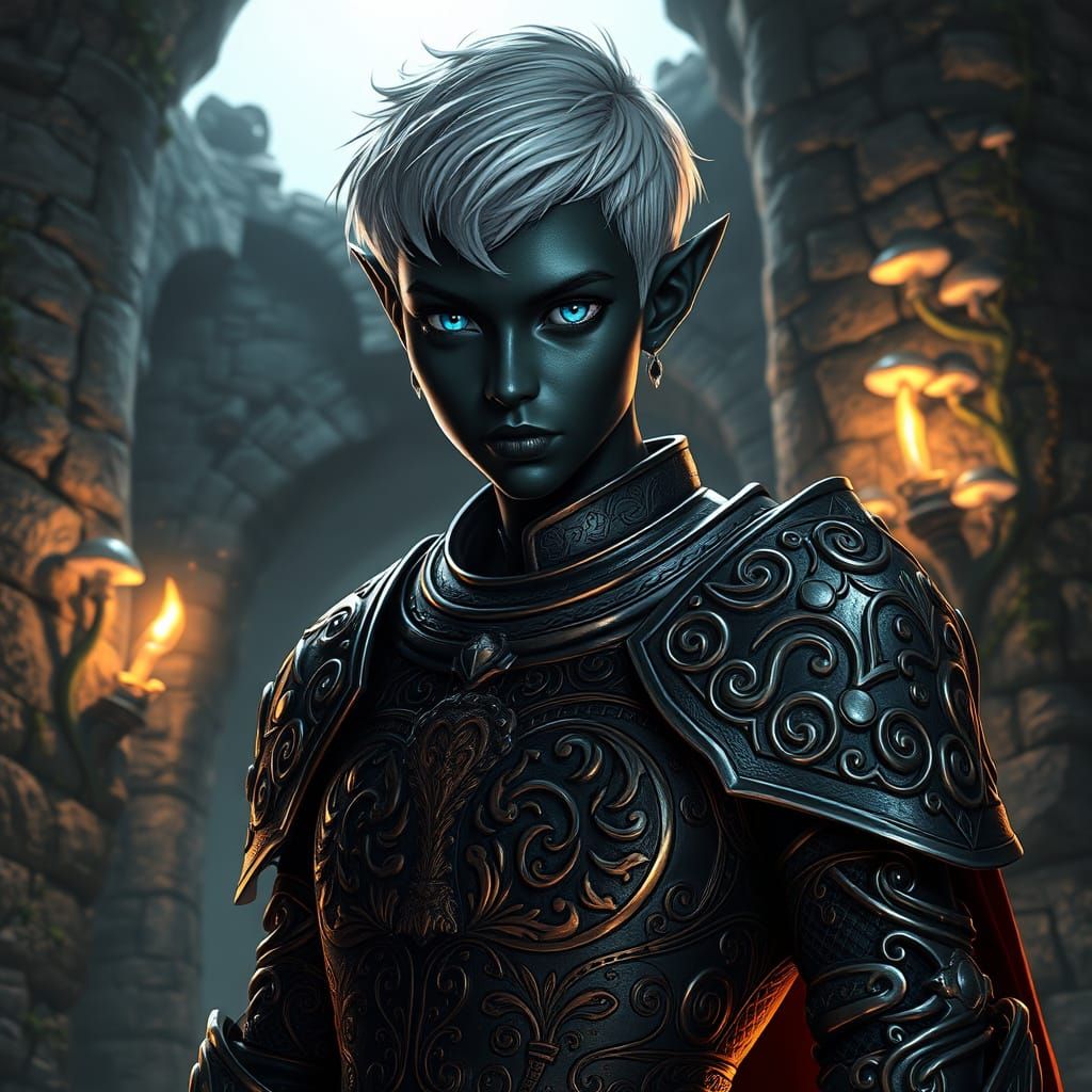 Dark Elf Cleric in Gothic Plate Armor