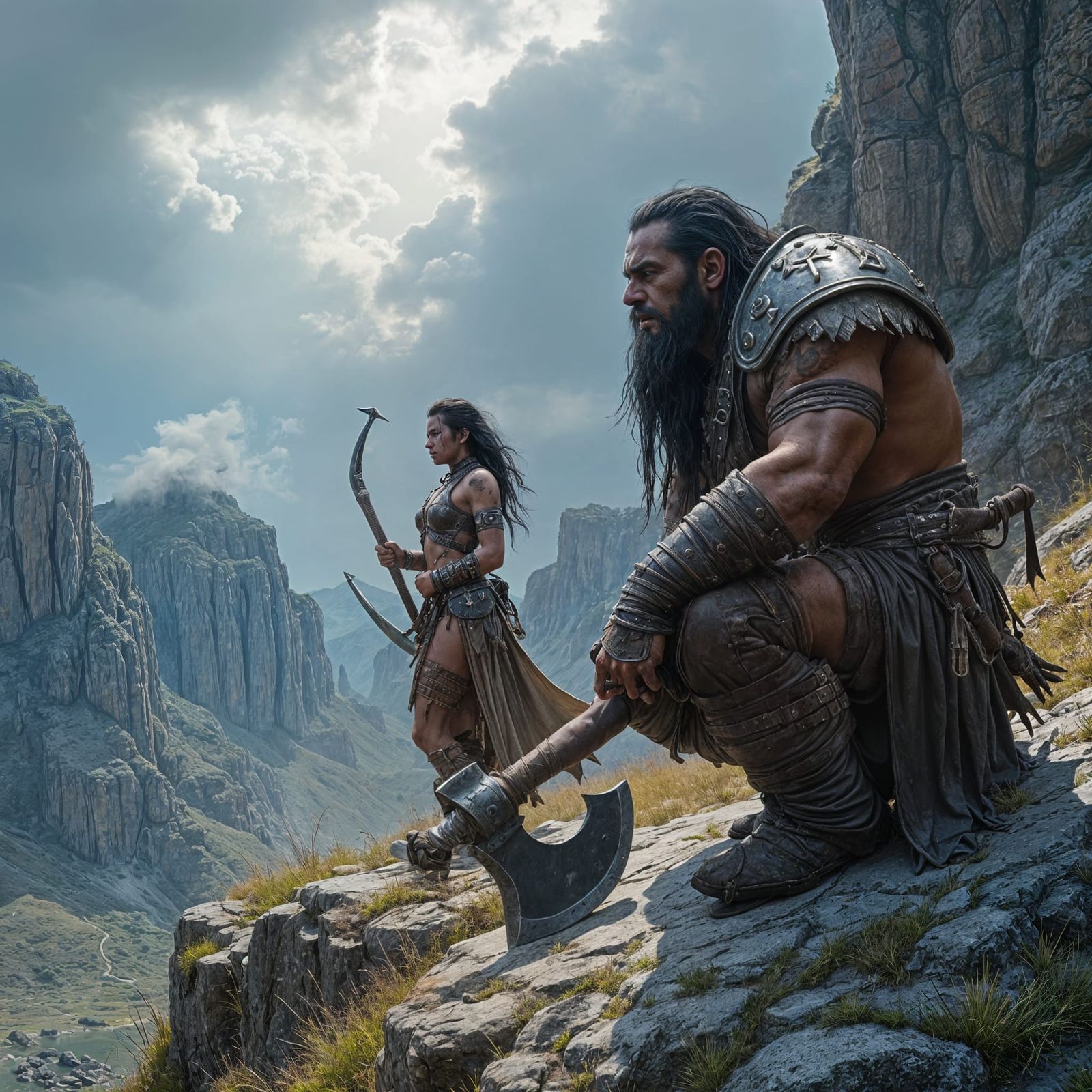 Dark Fantasy Half-Orcs on High Rock Plateaus