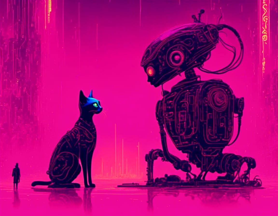 Confused Robot Alien in Cyberpunk Cityscape