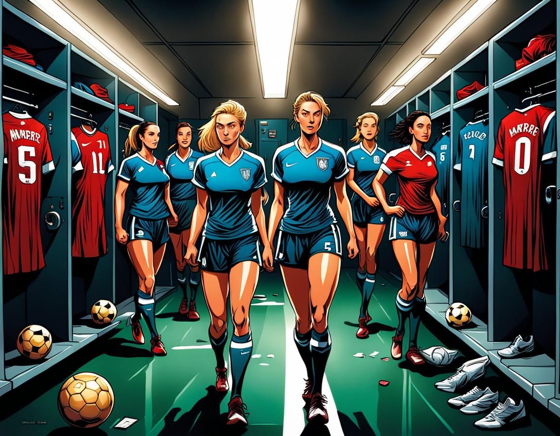 Soccer Team in Locker Room: Comic Book Art