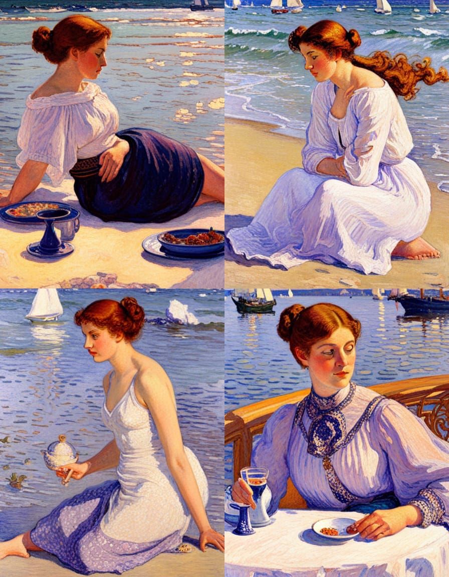 Neo-Impressionist Seascape Painting in Pointillism Style