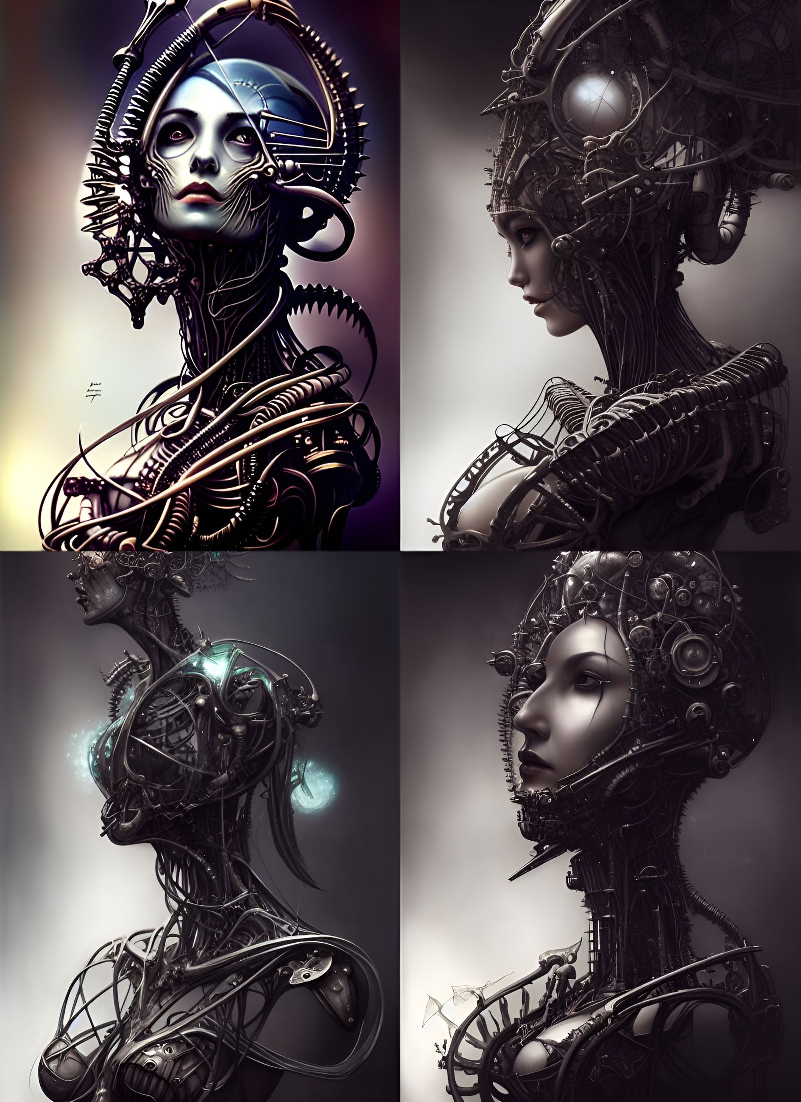 Biomechanical Goddess in Digital Illustration Style