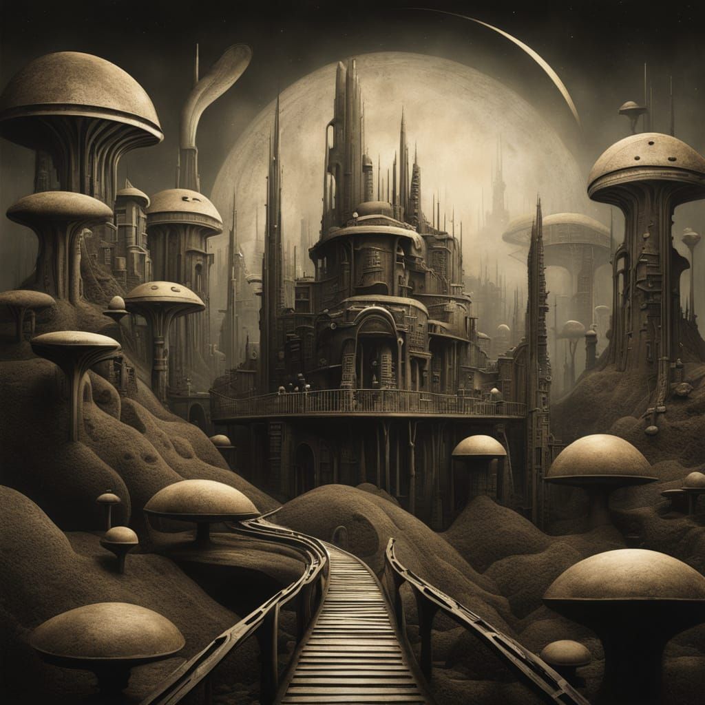 Biomechanical Landscape in Whimsical Style