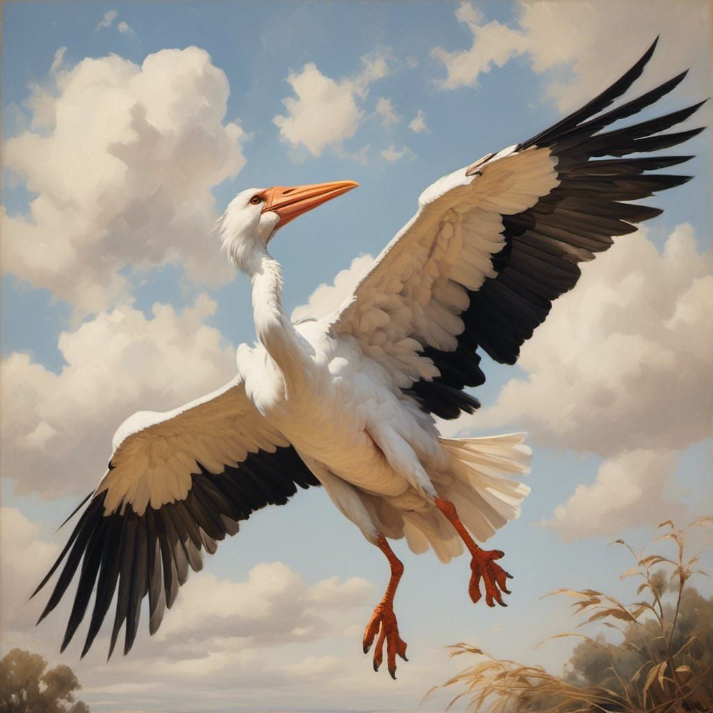 Stork Delivers Baby in Classic Illustration Style