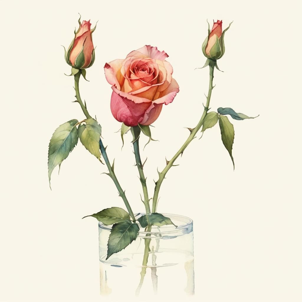 Surrealist Roses in Watercolor on Sandy Lake Shore