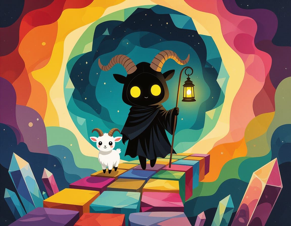 Horned Spirit Guardian and Goat on Crystal Path