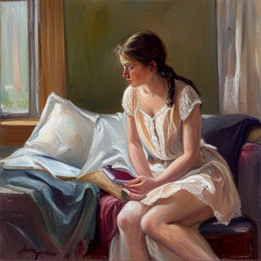 Girl in Satin Lingerie: Oil Painting