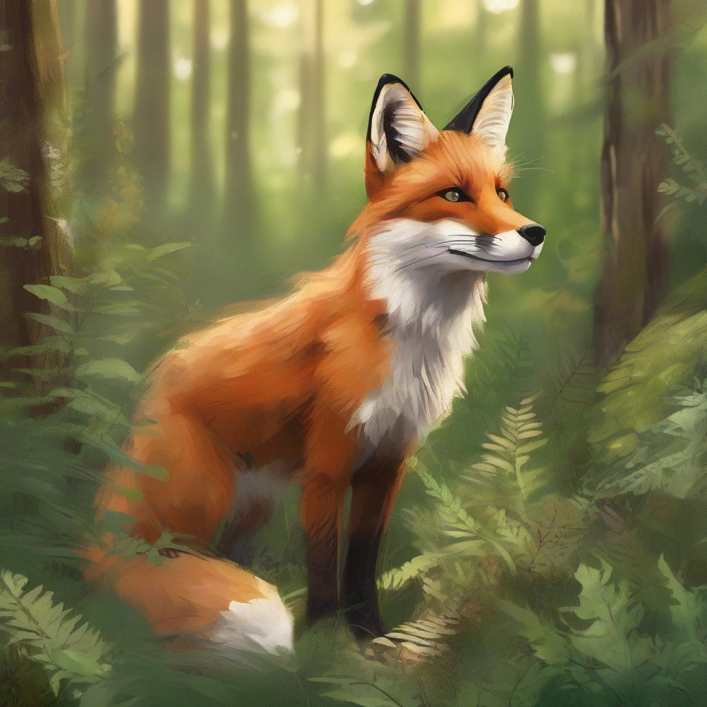 Earth-Toned Forest Scene with Calm Fox